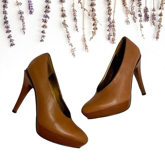 Audrey Brooke Genuine Leather Pumps Heels, Great Condition, Tan, Brown Business - Picture 10 of 11